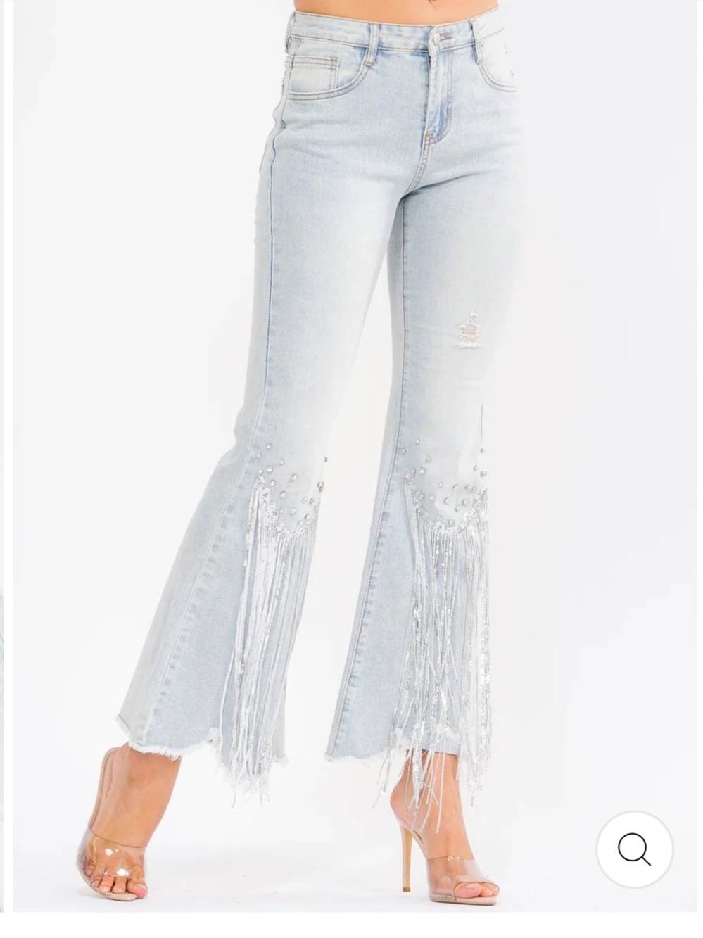 Boho NWT Fringed Light Wash Flare Jeans S-M-L - Picture 3 of 4